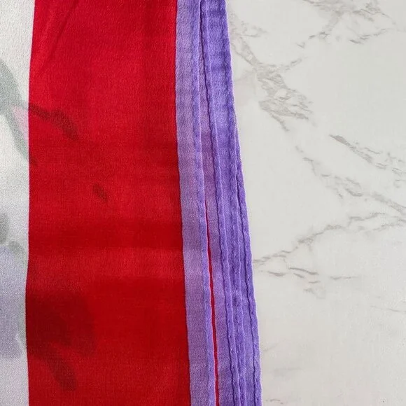 Vera Neumann Silk Scarf, 52x15 Oblong, Prima Vera Collection, Red Purple Pink - Picture 5 of 7